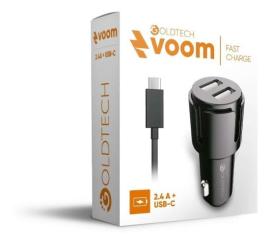 Cargador p/auto Miccell USB 2.4A + cable tipo C